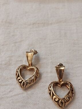 Gold Heart Filigree Drop Earrings - Woman Jewelry